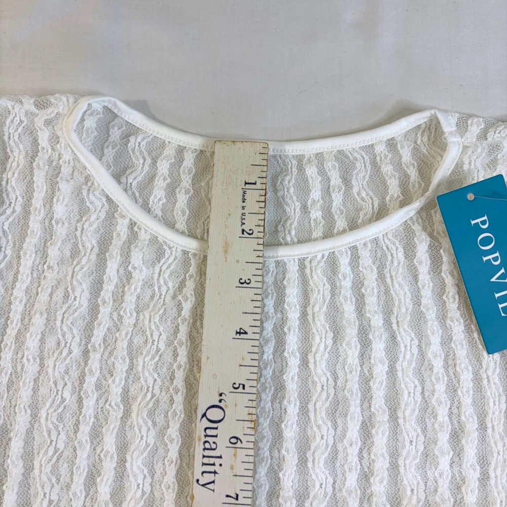 Popvil White Lace Ruched Swim Cover Up Top Short Sleeve Sheer Floral Small New - Picture 6 of 13
